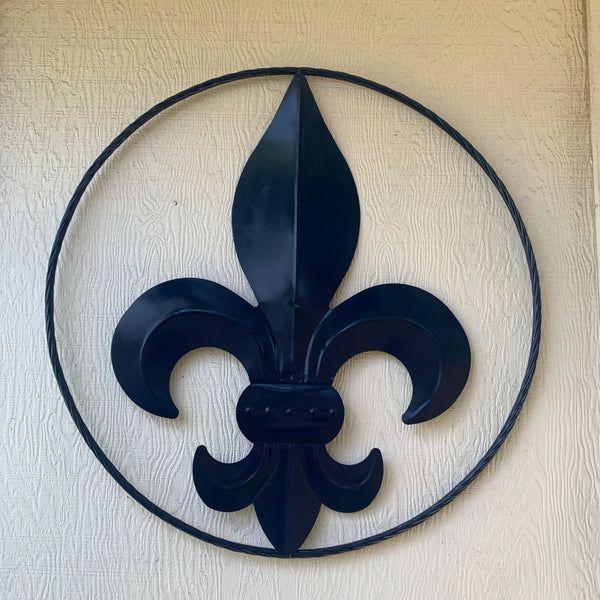 #EH10764 NAVY BLUE 24",36" FLEUR DE LIS METAL WALL ART SIGN WESTERN HOME DECOR HANDMADE NEW