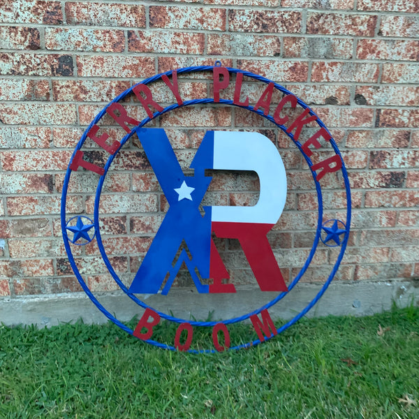 #EH11299 CUSTOM NAME XR ROOFING STYLE SIGN RED,WHITE & BLUE TEXAS FLAG LOGO HANDMADE