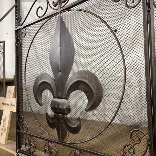 FLEUR DE LIS METAL FIREPLACE SCREEN 39" X 32.25" WESTERN HOME DECOR HANDMADE #EH80006