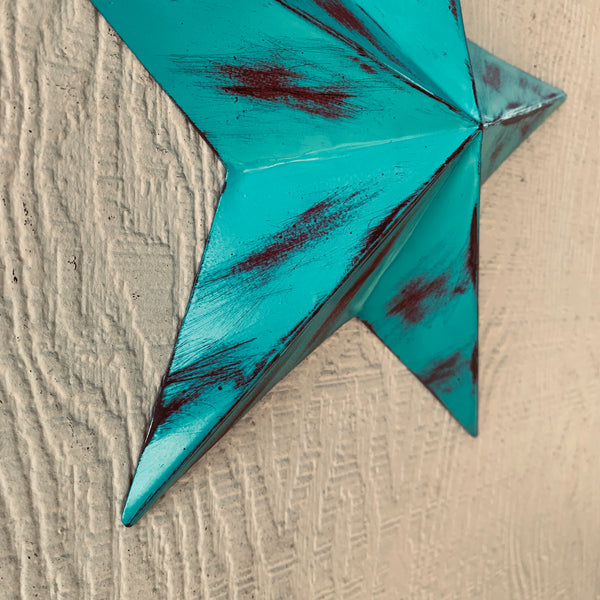 TURQUOISE DISTRESSED TWO TONE BARN STAR METAL ART WESTERN HOME DECOR HANDMADE NEW