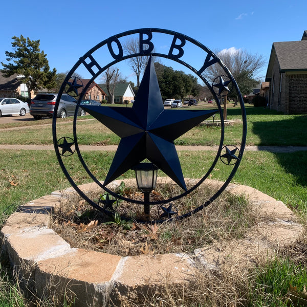 HOBBY STYLE CUSTOM NAME STAR BARN METAL STAR 3d TWISTED ROPE RING WESTERN HOME DECOR RUSTIC NAVY BLUE HANDMADE 24",32",36",50"