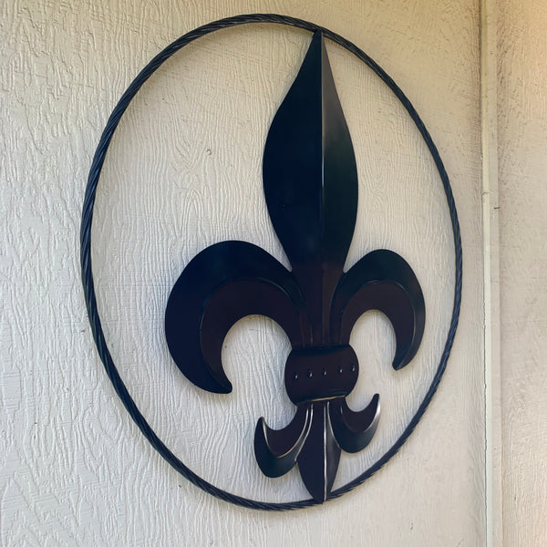 #EH10764 NAVY BLUE 24",36" FLEUR DE LIS METAL WALL ART SIGN WESTERN HOME DECOR HANDMADE NEW