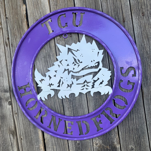 18",24",32" TCU HORNED FROGS CUSTOM METAL VINTAGE CRAFT TEAM SIGN WESTERN HOME DECOR HANDMADE