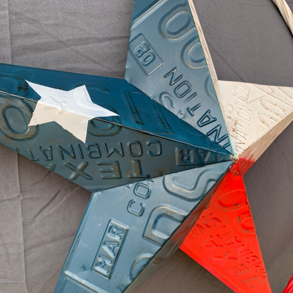 TEXAS LICENSE PLATE STAR RED WHITE & BLUE BARN METAL LONE STAR WESTERN HOME DECOR HANDMADE NEW 12",16",24",32",36"