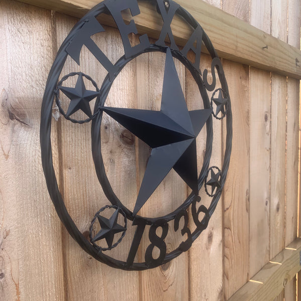 TEXAS 1836 BLACK BARN STAR METAL LONESTAR WESTERN HOME DECOR HANDMADE NEW 16",24",36",50"