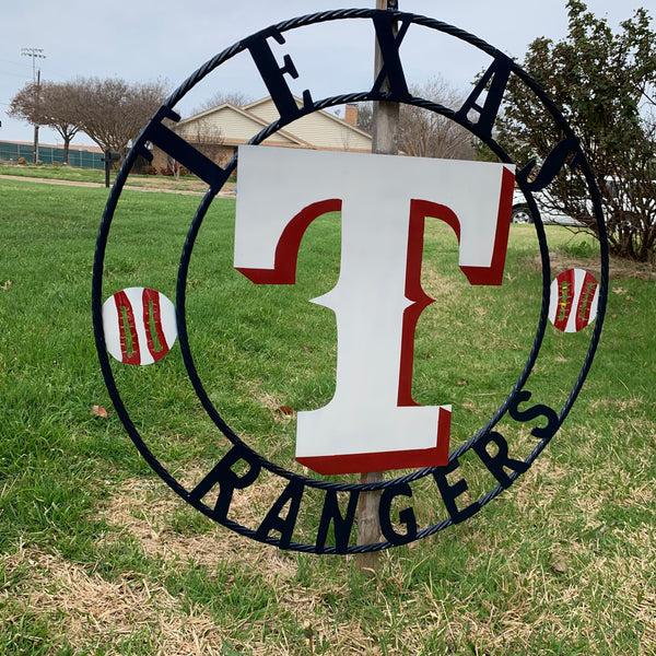 TEXAS RANGERS CUSTOM METAL VINTAGE CRAFT TEAM SIGN WHITE & RED & NAVY BLUE RING HANDMADE