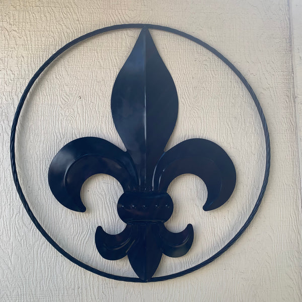 #EH10764 NAVY BLUE 24",36" FLEUR DE LIS METAL WALL ART SIGN WESTERN HOME DECOR HANDMADE NEW