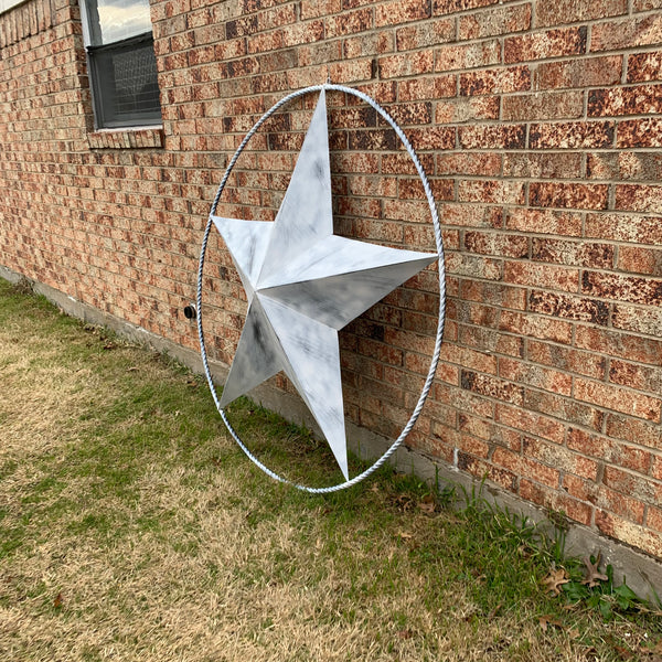 5 FOOT WHITE DISTRESSED STAR TWO TONE TEXTURE BARN STAR METAL LONESTAR TWISTED ROPE RING WESTERN HOME DECOR HANDMADE NEW