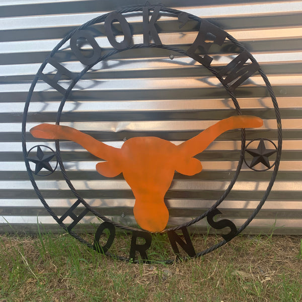 HOOKEM HORNS WITH LONE STAR TEXAS LONGHORNS HOOK EM METAL CUSTOM VINTAGE CRAFT WALL ART TEAM SIGN HANDMADE
