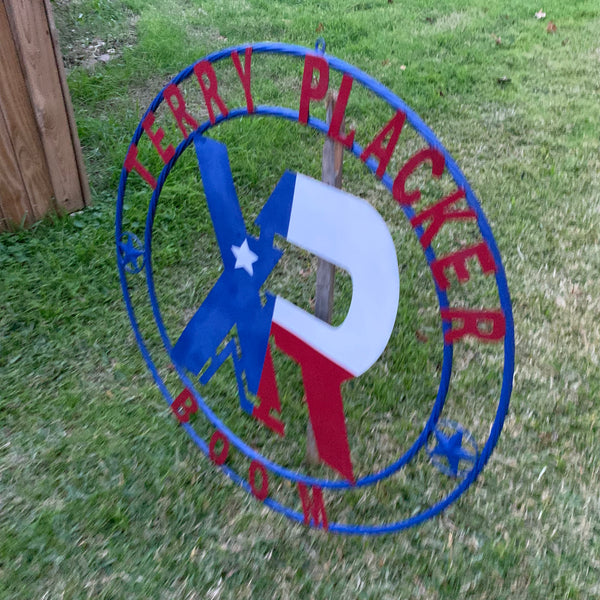 #EH11299 CUSTOM NAME XR ROOFING STYLE SIGN RED,WHITE & BLUE TEXAS FLAG LOGO HANDMADE