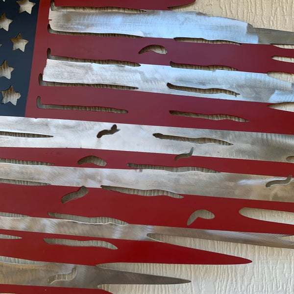 USA TATTERED AMERICAN FLAG METAL WALL ART WESTERN HOME DECOR HANDMADE NEW