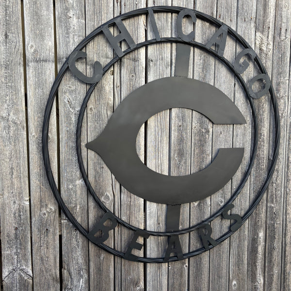 CHICAGO BEARS CUSTOM METAL VINTAGE CRAFT SIGN TEAM RISTIC BLACK HANDMADE