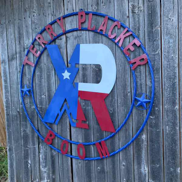 #EH11299 CUSTOM NAME XR ROOFING STYLE SIGN RED,WHITE & BLUE TEXAS FLAG LOGO HANDMADE