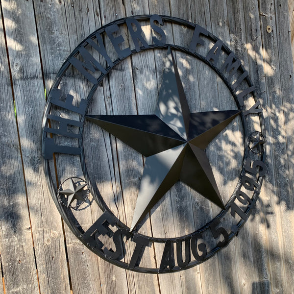 MYERS STYLE YOUR CUSTOM NAME STAR BARN STAR METAL LONE STAR WESTERN HOME DECOR RUSTIC BLACK HANDMADE 24",32",36",50"