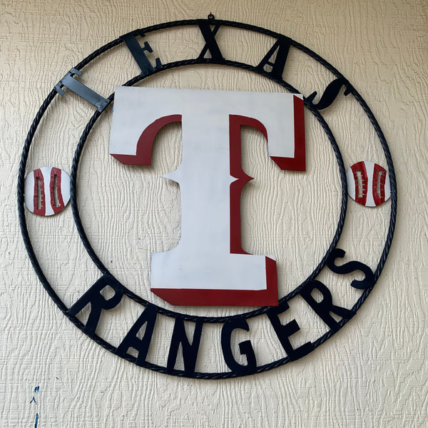 TEXAS RANGERS CUSTOM METAL VINTAGE CRAFT TEAM SIGN WHITE & RED & NAVY BLUE RING HANDMADE