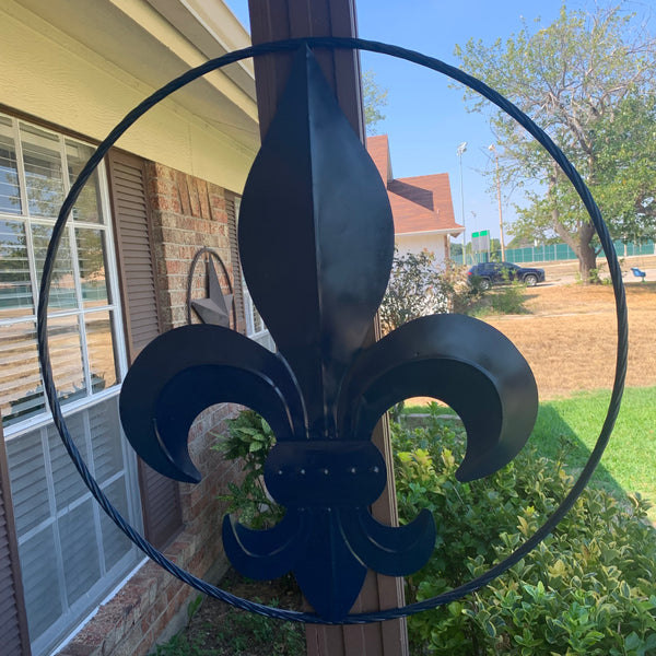 #EH10764 NAVY BLUE 24",36" FLEUR DE LIS METAL WALL ART SIGN WESTERN HOME DECOR HANDMADE NEW