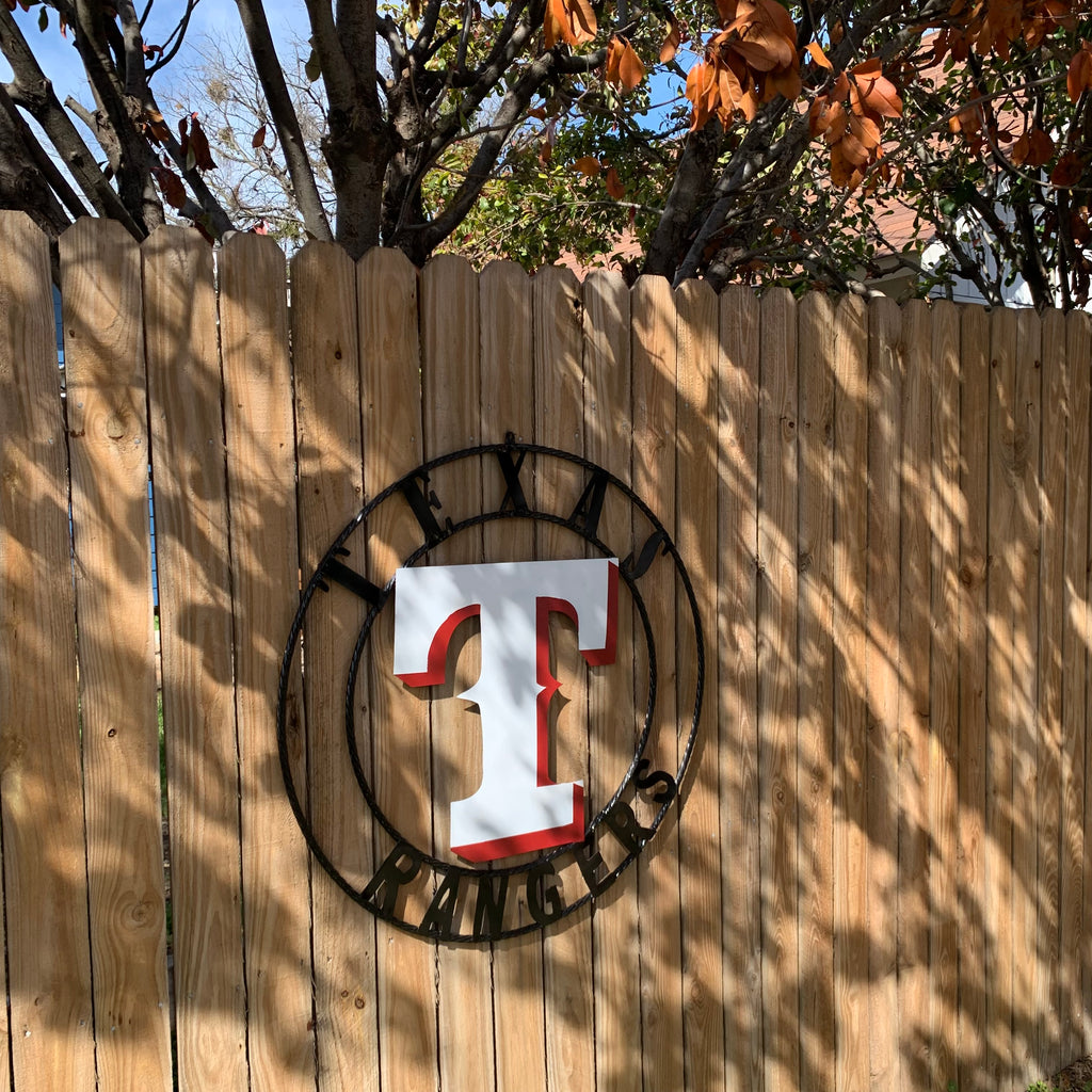 Metal Ranger Sign TEXAS RANGERS CUSTOM METAL VINTAGE CRAFT TEAM SIGN WHITE & RED WITH BL ...