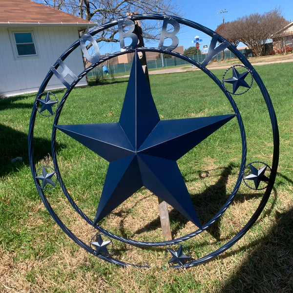 HOBBY STYLE CUSTOM NAME STAR BARN METAL STAR 3d TWISTED ROPE RING WESTERN HOME DECOR RUSTIC NAVY BLUE HANDMADE 24",32",36",50"