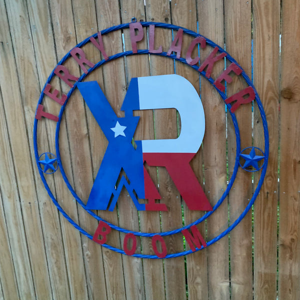 #EH11299 CUSTOM NAME XR ROOFING STYLE SIGN RED,WHITE & BLUE TEXAS FLAG LOGO HANDMADE