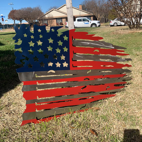 USA TATTERED AMERICAN FLAG METAL WALL ART WESTERN HOME DECOR HANDMADE NEW