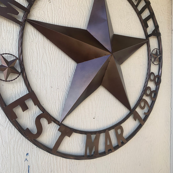 MATHIS STYLE CUSTOM STAR NAME BARN STAR METAL 3d STAR TWISTED ROPE RING WESTERN HOME DECOR RUSTIC BRONZE HANDMADE 24",32",36",50"