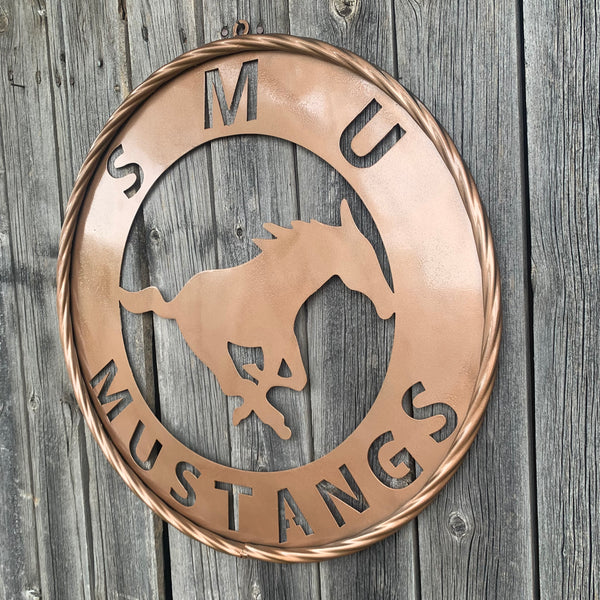 SMU MUSTANGS HAMMERED COPPER METAL CUSTOM VINTAGE CRAFT WALL ART TEAM SIGN HANDMADE