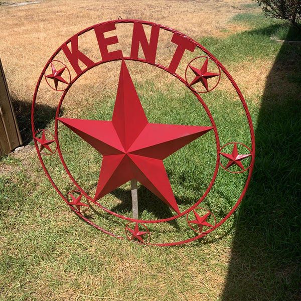 KENT STYLE YOUR CUSTOM STAR METAL NAME RUSTIC BURGUNDY RED CUSTOM 3d STAR METAL NAME BARN STAR TWISTED ROPE RING DESIGN METAL WALL ART HOME DECOR ANY SIZE