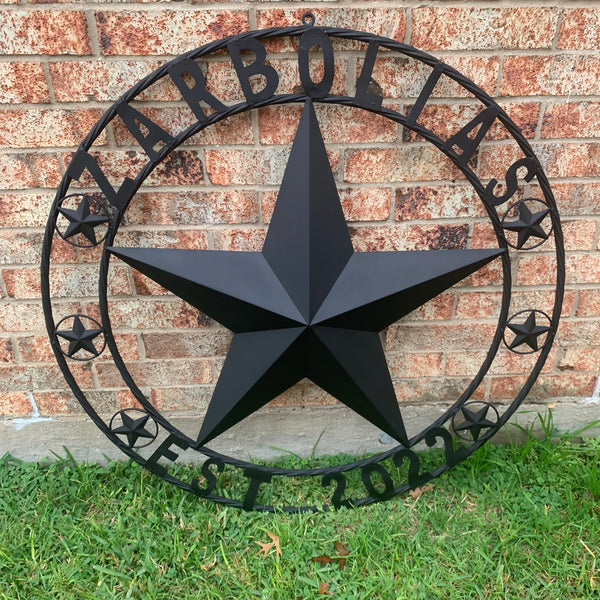 ZARBOLIAS STYLE CUSTOM NAME STAR BARN METAL STAR 3d TWISTED ROPE RING WESTERN HOME DECOR RUSTIC BLACK HANDMADE 24",32",36",50"