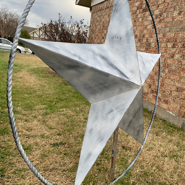 5 FOOT WHITE DISTRESSED STAR TWO TONE TEXTURE BARN STAR METAL LONESTAR TWISTED ROPE RING WESTERN HOME DECOR HANDMADE NEW