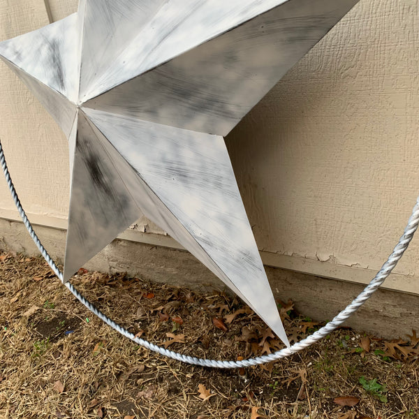 5 FOOT WHITE DISTRESSED STAR TWO TONE TEXTURE BARN STAR METAL LONESTAR TWISTED ROPE RING WESTERN HOME DECOR HANDMADE NEW