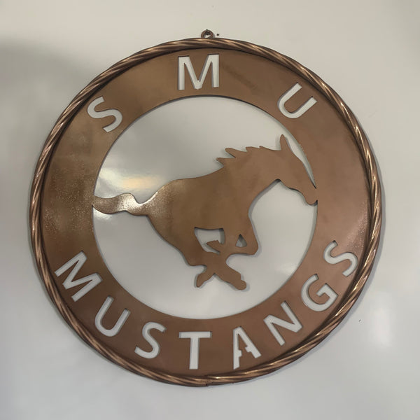 SMU MUSTANGS HAMMERED COPPER METAL CUSTOM VINTAGE CRAFT WALL ART TEAM SIGN HANDMADE