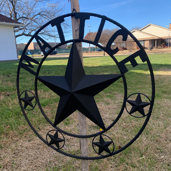 MATTICE STYLE BLACK STAR YOUR CUSTOM NAME BARN METAL STAR 3d TWISTED ROPE RING WESTERN HOME DECOR HANDMADE 24",32",36",50"