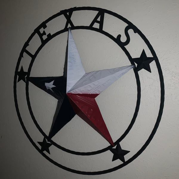 TEXAS LICENSE PLATE BARN STAR METAL LONE STAR TWISTED BLACK RING & LETTERS WESTERN HOME DECOR HANDMADE NEW