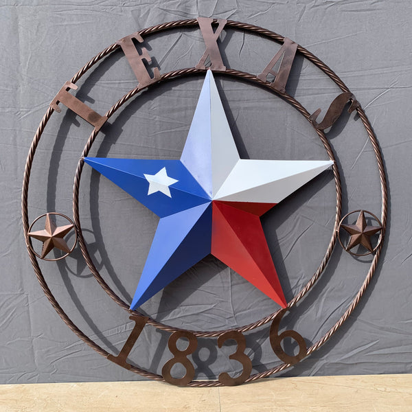 1836 TEXAS FLAG STAR RED WHITE BLUE TWISTED BRONZE RING WESTERN HOME DECOR HANDMADE NEW