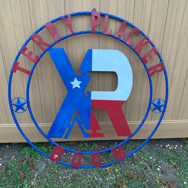 #EH11299 CUSTOM NAME XR ROOFING STYLE SIGN RED,WHITE & BLUE TEXAS FLAG LOGO HANDMADE