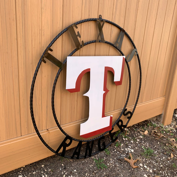 Metal Ranger Sign TEXAS RANGERS CUSTOM METAL VINTAGE CRAFT TEAM SIGN WHITE & RED WITH BL ...