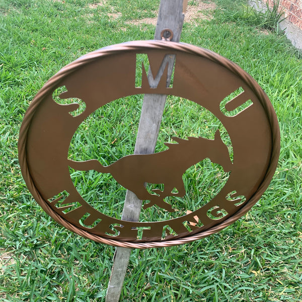 SMU MUSTANGS HAMMERED COPPER METAL CUSTOM VINTAGE CRAFT WALL ART TEAM SIGN HANDMADE