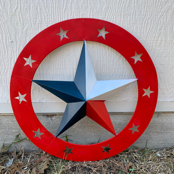 24" WIDE BAND RING BARN STAR METAL LONE STAR 3d WALL ART WESTERN HOME DECOR HANDMADE NEW #EH12758