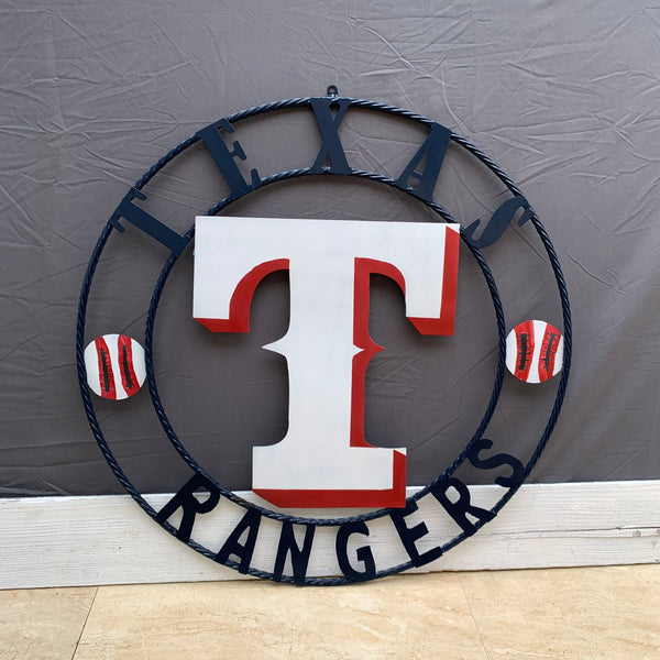 TEXAS RANGERS CUSTOM METAL VINTAGE CRAFT TEAM SIGN WHITE & RED & NAVY BLUE RING HANDMADE