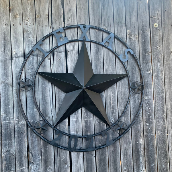 TEXAS 2022 STYLE CUSTOM NAME STAR BARN METAL LONE STAR 3d TWISTED ROPE RING WESTERN HOME DECOR RUSTIC  BLACK HANDMADE 24",32",34",36",40",42",44",46",50"