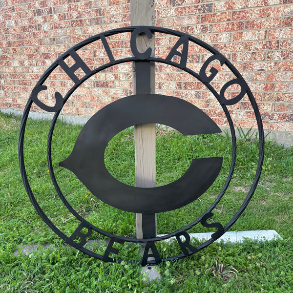 CHICAGO BEARS CUSTOM METAL VINTAGE CRAFT SIGN TEAM RISTIC BLACK HANDMADE