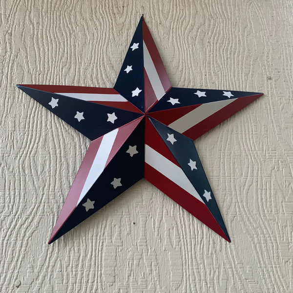 #EH11753 USA BARN STAR AMERICAN FLAG STAR RED WHITE & BLUE METAL STAR HANDMADE NEW 12",24",30"