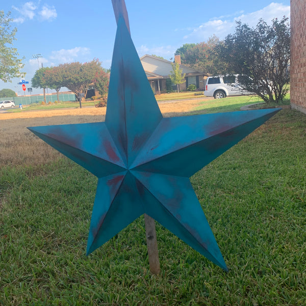 #EH10540 TURQUOISE DISTRESSED TWO TONE BARN STAR METAL ART WESTERN HOME DECOR HANDMADE NEW