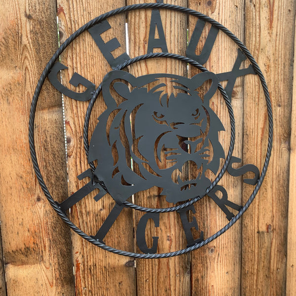 GEAUX TIGERS BLACK CUSTOM METAL VINTAGE CRAFT SIGN TEAM HANDMADE