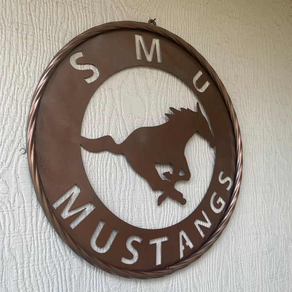 SMU MUSTANGS HAMMERED COPPER METAL CUSTOM VINTAGE CRAFT WALL ART TEAM SIGN HANDMADE