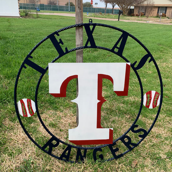 TEXAS RANGERS CUSTOM METAL VINTAGE CRAFT TEAM SIGN WHITE & RED & NAVY BLUE RING HANDMADE