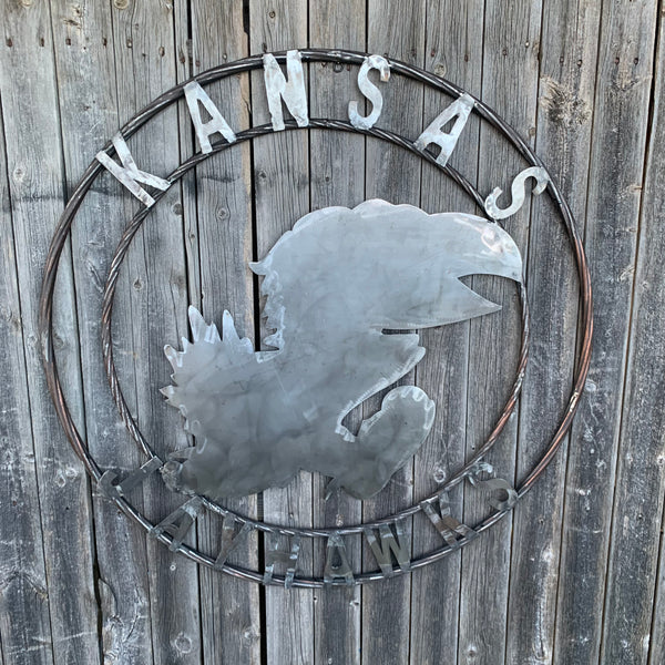 KANSAS JAYHAWKS RAW CUSTOM METAL VINTAGE CRAFT SIGN WALL ART TEAM SIGN HANDMADE