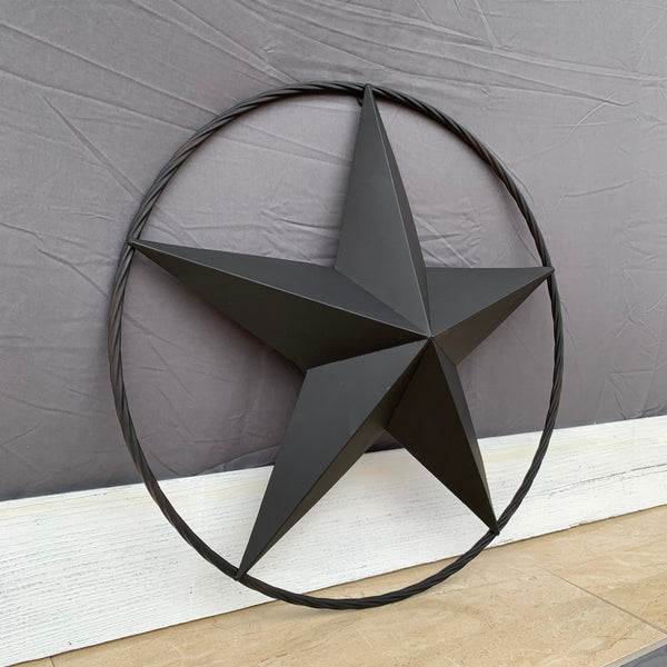 RUSTIC BLACK BARN STAR METAL LONE STAR 3d TWISTED ROPE RING WESTERN HOME DECOR HANDMADE NEW 12",16",24",32",36"-#EH10608