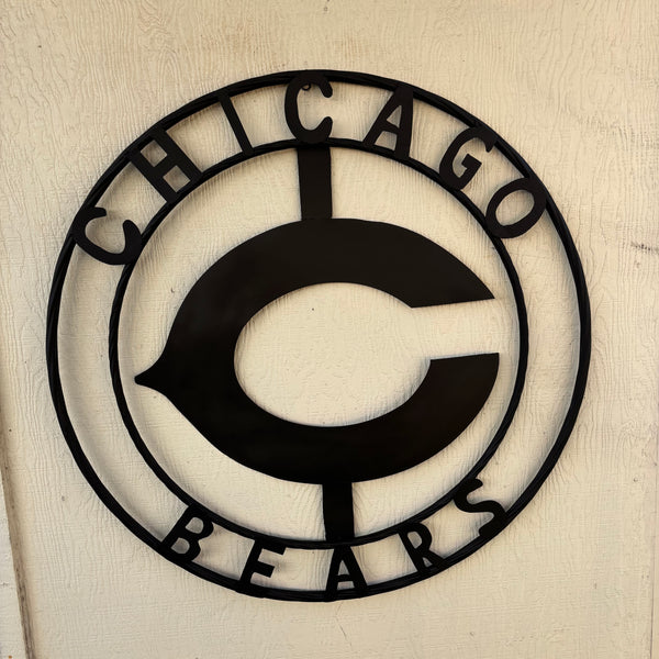 CHICAGO BEARS CUSTOM METAL VINTAGE CRAFT SIGN TEAM RISTIC BLACK HANDMADE