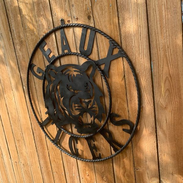GEAUX TIGERS BLACK CUSTOM METAL VINTAGE CRAFT SIGN TEAM HANDMADE